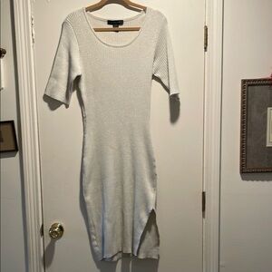 Ashley Stewart Silver Threaded Knit Side Slit Ribbed Bodycon Midi Dress